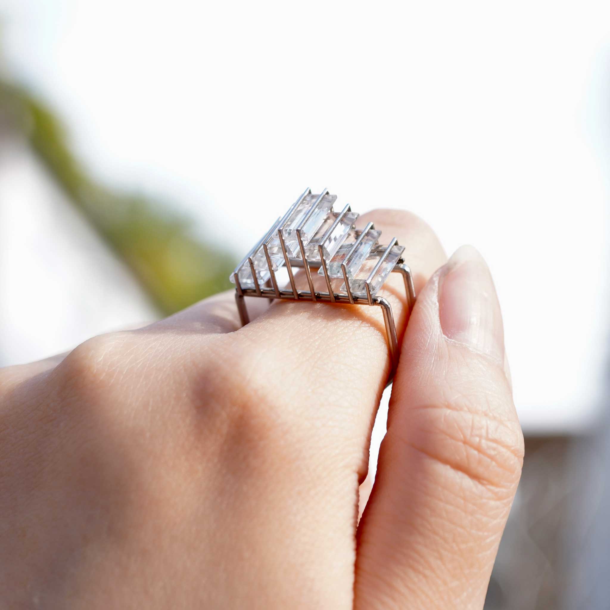 Greenhouse Ring in Stainless-Steel and White Topaz